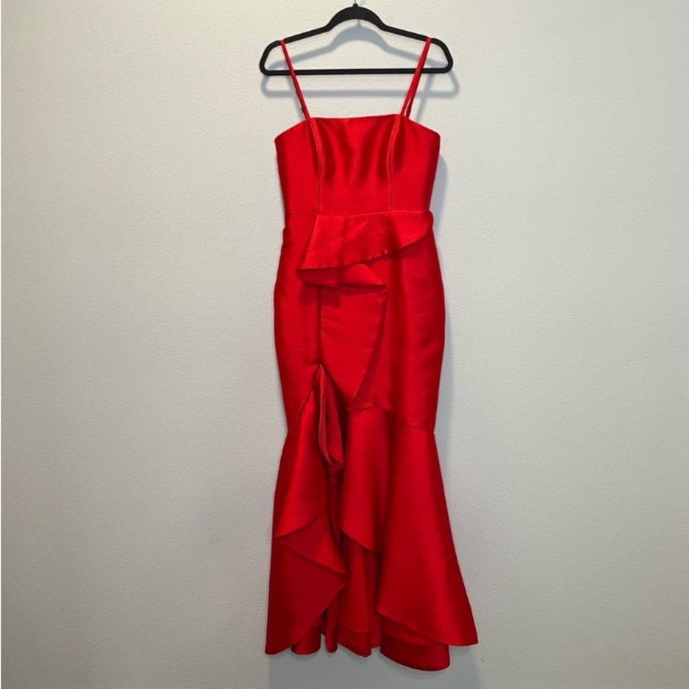 Fame and partners structured red long dress gown